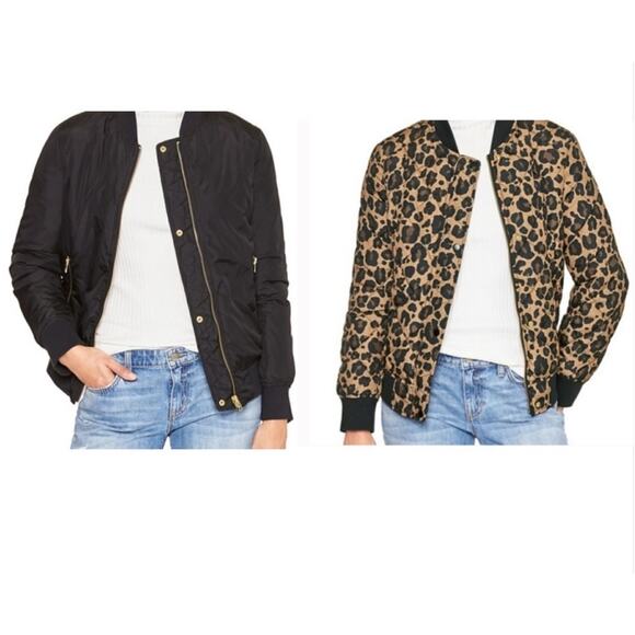 Gap reversible bomber jacket leopard print black size S casual quilted versatile - Picture 10 of 10